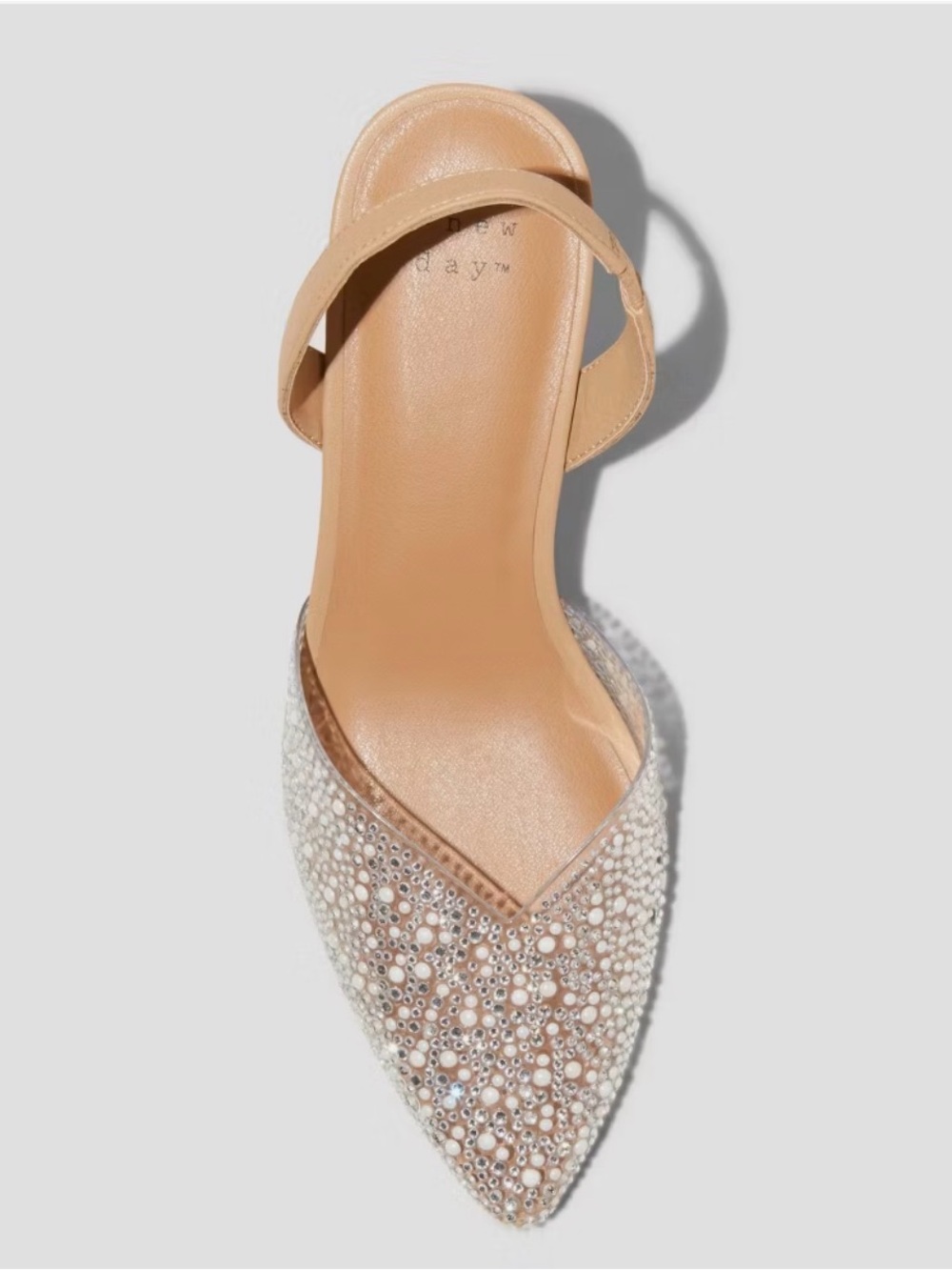 Embellished Pearl-Detail Pointed Toe Slingback - Nude